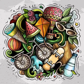 Summer vector doodles illustration. Stock Illustration