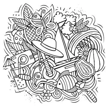 Summer vector doodles illustration. 스톡 일러스트