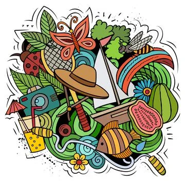 Summer vector doodles illustration. Stock Illustration