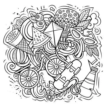 Summer vector doodles illustration. 스톡 일러스트