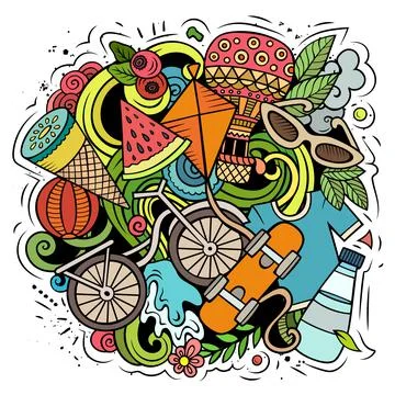 Summer vector doodles illustration. Stock Illustration