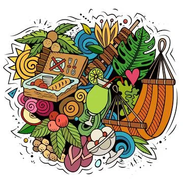 Summer vector doodles illustration. Stock Illustration
