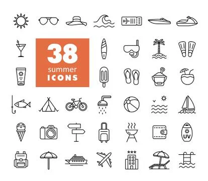 Summer vector flat icons set Stock Illustration
