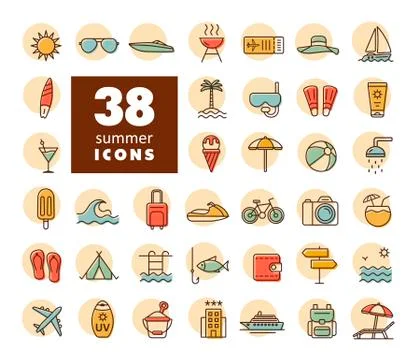 Summer vector flat icons set Stock Illustration