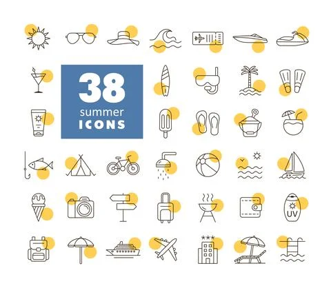 Summer vector flat icons set. Summertime sign Stock Illustration