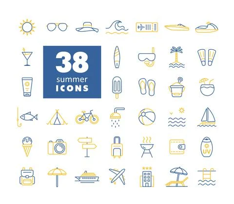 Summer vector flat icons set. Summertime sign Stock Illustration