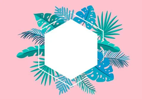 Summer Vector floral frame tropical leaves palm with place for text. color Stock Illustration