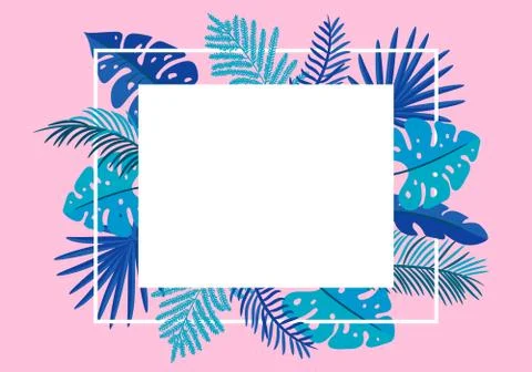 Summer Vector floral frame tropical leaves palm with place for text. color Stock-Illustration