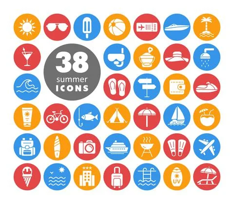 Summer vector glyph icons set. Summertime sign Stock Illustration