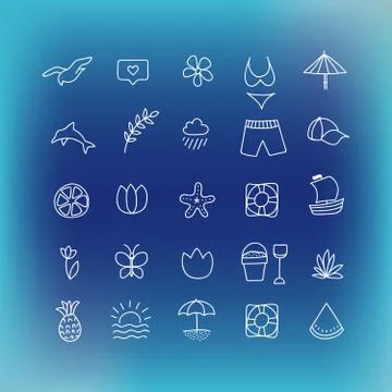 Summer vector icon set, hand drawn design element Illustrazione stock