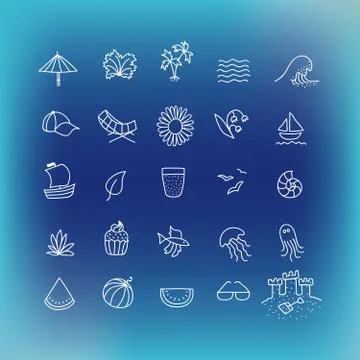 Summer vector icon set, hand drawn design element Stock Illustration