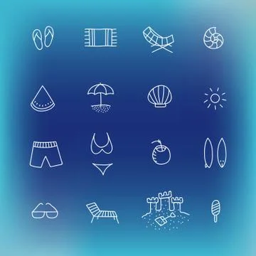 Summer vector icon set, hand drawn design element Stock Illustration
