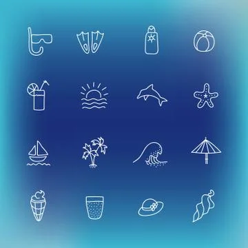 Summer vector icon set, hand drawn design element Stock Illustration