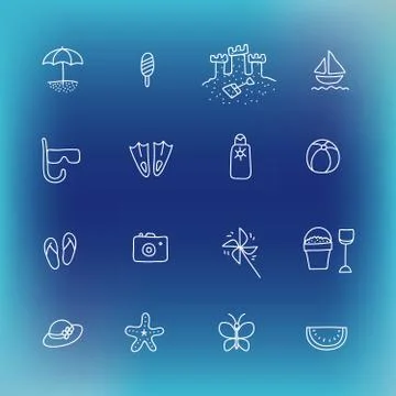Summer vector icon set, hand drawn design element Stock Illustration