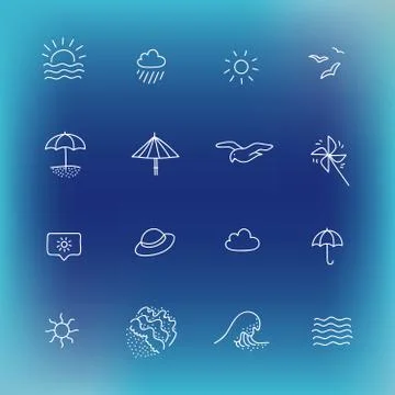 Summer vector icon set, hand drawn design element Stock Illustration