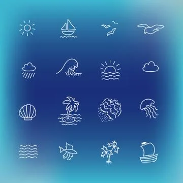 Summer vector icon set, hand drawn design element Stock Illustration
