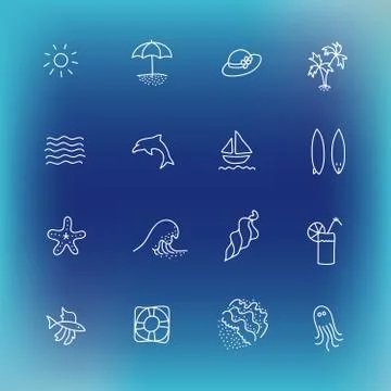 Summer vector icon set, hand drawn design element Stock Illustration