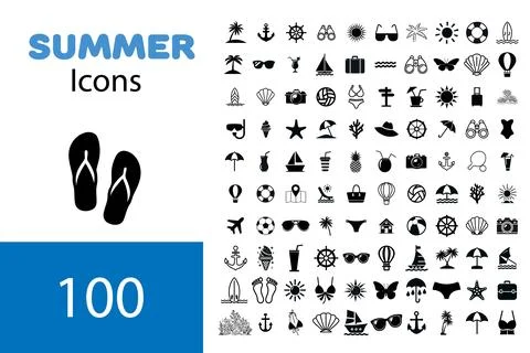 Summer vector icon set. Icons, signs and banners. Collection elements for sum Stock Illustration