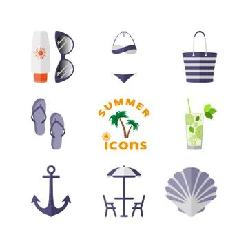 Summer. Vector icon set. Stock Illustration