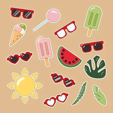 Summer vector icon set for sticker. Icons Stock Illustration