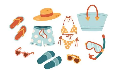 Summer vector icon set for sticker. Icons, signs and banners. Bright summertime Stock Illustration