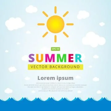 Summer vector illustration with seascape sun and cloud for banner or poster. 스톡 일러스트