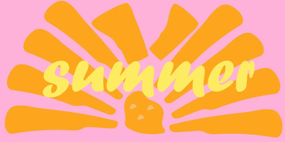 Summer Vector Illustration with Sun Rays and Typography Illustrazione stock