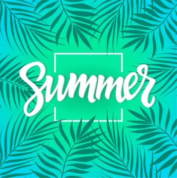 Summer - vector leaflet template with brush lettering Stock Illustration