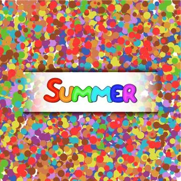 Summer vector lettering on abstract multicolor background with irregular circles Stock Illustration