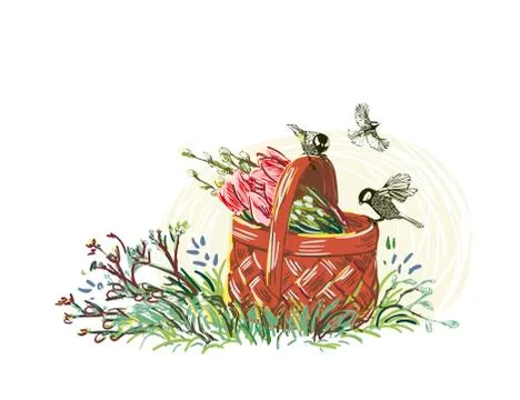 Summer vector paint style design flower colorful basket Stock Illustration