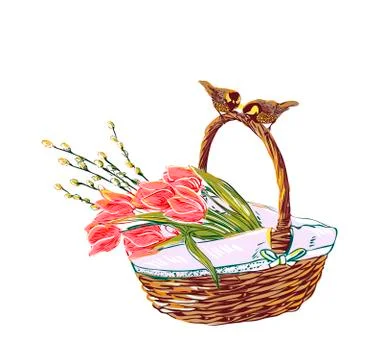 Summer vector paint style design flower colorful basket Stock Illustration