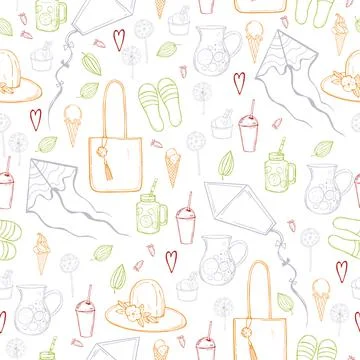 Summer  vector pattern with kites. Sketch illustration Stock Illustration