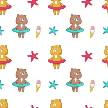 Summer vector seamless pattern with funny bear Illustrazione stock