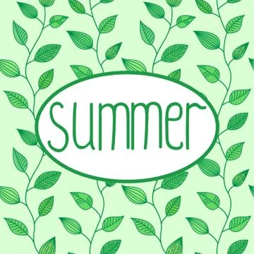 Summer vector sign in oval frame with leaves background, decoration for banne Stock Illustration