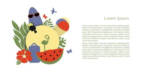 Summer, vector, sticker composition of summer attributes - watermelon and sui Stock Illustration