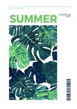 Summer vector tropical design with green monstera palm leaves. Space for text. Stock Illustration