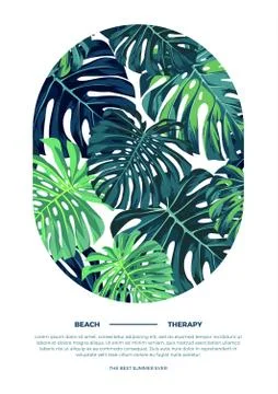 Summer vector tropical design with green monstera palm leaves. Space for text. Stock Illustration