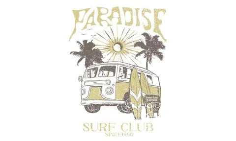Summer vibes. Beach bus artwork. Stock Illustration