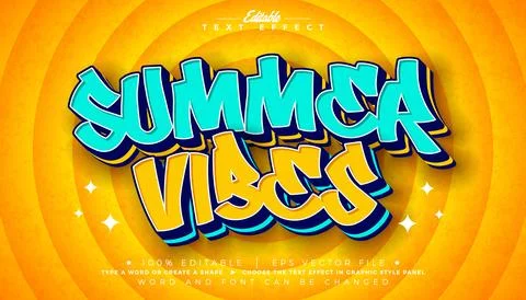Summer Vibes Editable Text Effect Design Vector Graphic Style with Cartoon St 스톡 일러스트