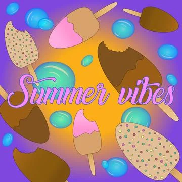 Summer Vibes Ice Cream Vector Illustration Stock Illustration