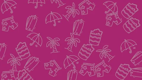 Summer Vibes Pattern - Beach Essentials on Pink Background. Stock Footage 321853907