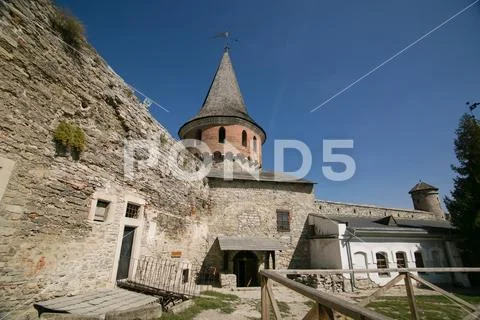 Summer view to castle in Kamianets-Podilskyi Stock Photos