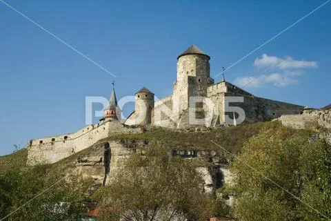 Summer view to castle in Kamianets-Podilskyi Stock Photos