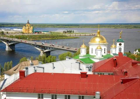 Summer view of the confluence of two rivers of the Oka and Volga in Nizhny No Stock Photos