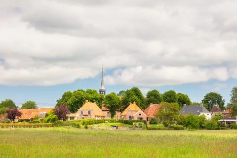 Summer view of the Dutch small terp village Niehove in the province of Gronin Stock Photos