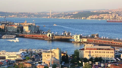 Summer view at The Galata bridge, Turkey Stock Footage 61364537