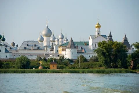 Summer view from the Nero lake of the medieval Kremlin in Rostov the Great Stock Photos