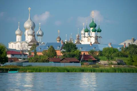 Summer view from the Nero lake of the medieval Kremlin in Rostov the Great Stock Photos