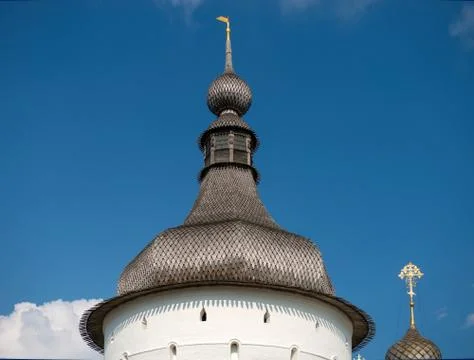 Summer view of Odigitrievsky tower of the medieval Kremlin in Rostov the Great Stock Photos