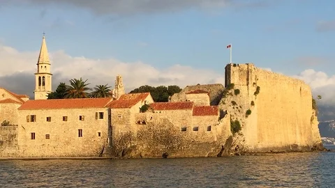 Summer view of Old Budva city at sunset, Montenegroa Stock Footage 120989424